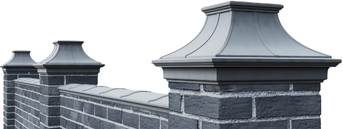 Колпаки на столбы, парапеты кирпичного забора