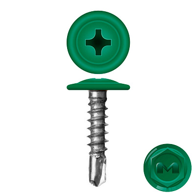 Caморез ПШС по металлу 4,2х16 RAL6029 Зеленая мята прессшайба сверло