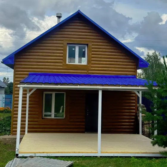 Металлосайдинг Блок-Хаус под бревно Кедр Темный 3D SteelArt