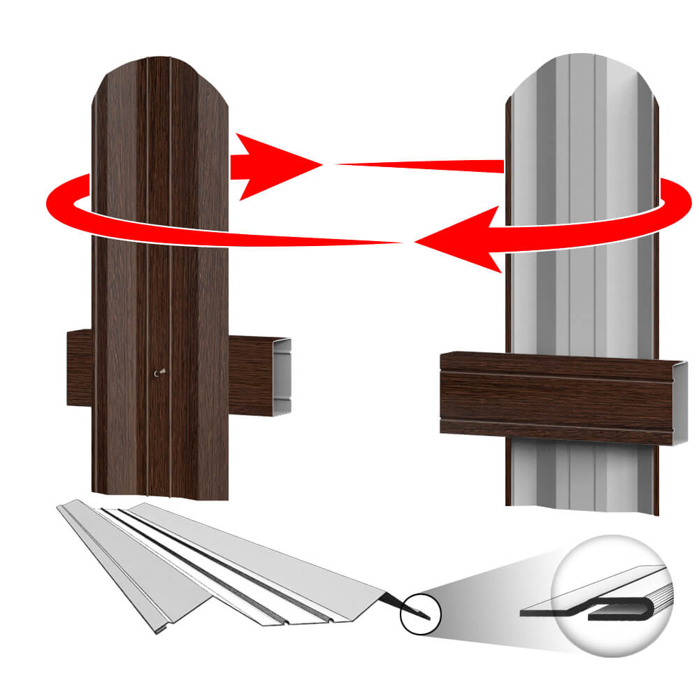Штакетник металлический ЭКО М-образный 95мм под дерево Дуб Мореный Printech Корея фото крепления