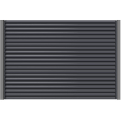 Секция забора жалюзи из ламелей еврожалюзи RAL7024 Серый Графит / серая полиэфирная эмаль с металлическими столбами анфас